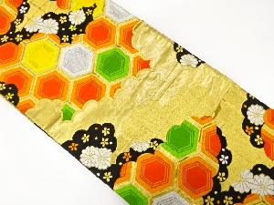 アンティーク　雲に亀甲・菊模様織り出し袋帯（着用可）